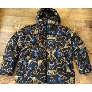 Adidas Women's Down Puffer Jacket Leopard Gold Chain Print Size M NWT